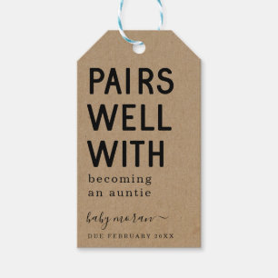 Étiquettes-cadeau Funny Pairs Well with Becin a Tante Wine