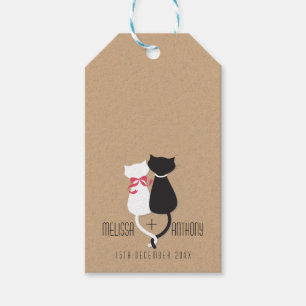 Étiquettes-cadeau Funny Tails Chat Couple Monogram Mariage