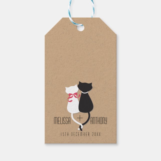 Étiquettes-cadeau Funny Tails Chat Couple Monogram Mariage (Devant)