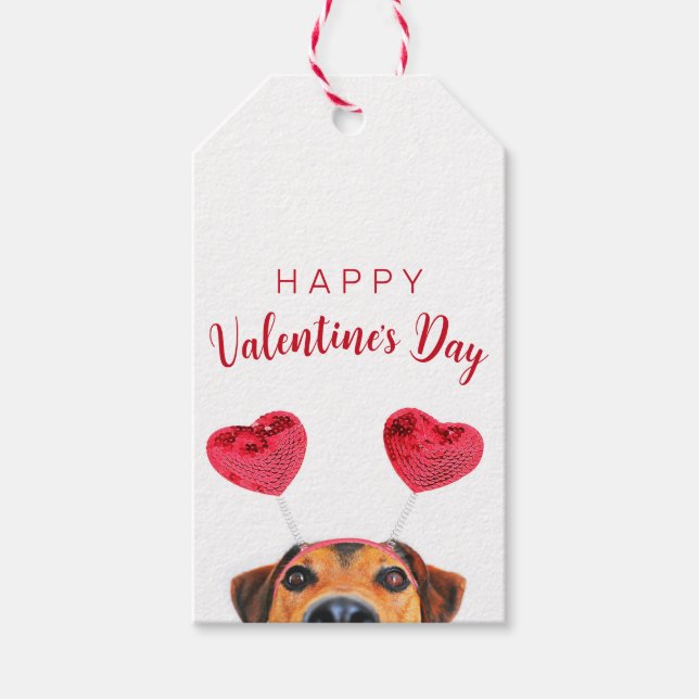 Étiquettes-cadeau Funny Valentine's Day mignon Chien Coeur Headband (Devant)