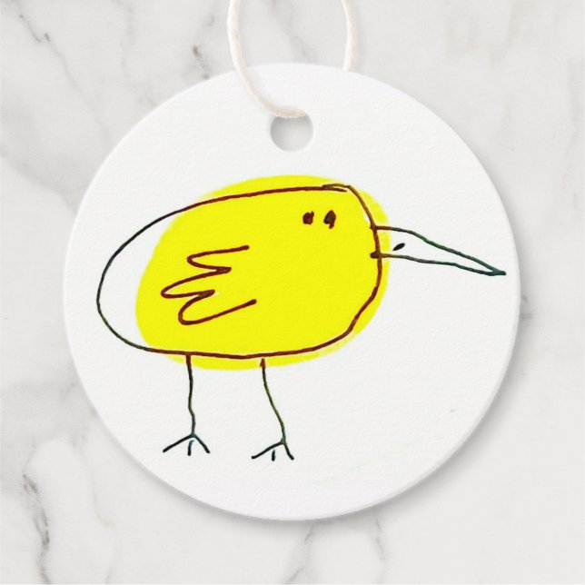 Étiquettes Cadeau Funny Yellow Bird Doodle (Devant)