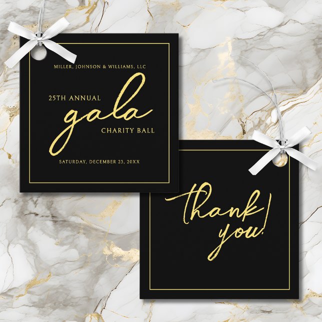 Étiquettes Cadeau Gala événement Charity collecte de fonds Elegant B (Gala Event Charity Fundraiser Elegant Black and Gold Favor Tags with Company Name, Event Info.)