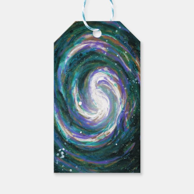 Étiquettes-cadeau Galaxie d'émeraude et de violet (Devant)