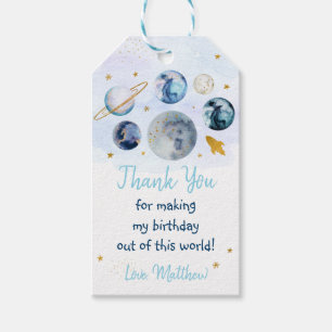 Étiquettes-cadeau Galaxy Blue Gold Espace extra-atmosphérique Anniv