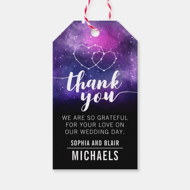 Étiquettes-cadeau Galaxy Hearts Constellation Mariage Merci (Devant)