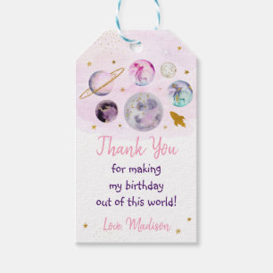Étiquettes-cadeau Galaxy Pink Gold Espace extra-atmosphérique Anniv