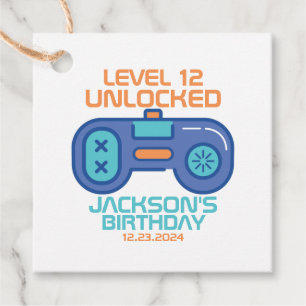 Étiquettes Cadeau Gamer Niveau Jeux Vidéos Déverrouillés Jour de l'a