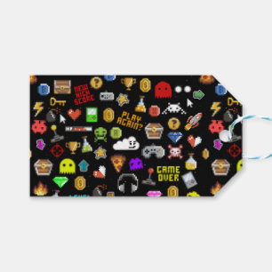 Étiquettes-cadeau Gamer Retro Pixel Vidéo Jeu Icônes Envelopper Pape