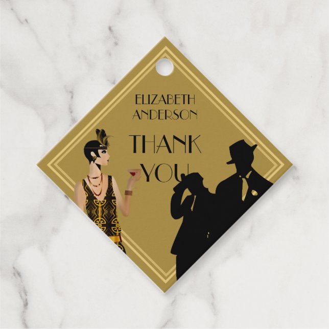 Étiquettes Cadeau Gangster Moll 1920s Flapper Gatsby Party BlackGold (Devant)