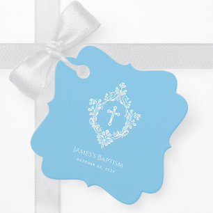 Étiquettes Cadeau Garçon baptisant Baby Blue Cross dans le baptême d