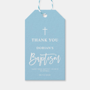 Étiquettes-cadeau Garçon bleu moderne Baptême Merci Favor