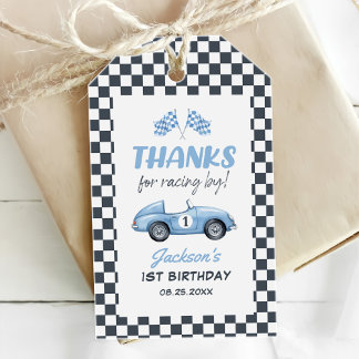 Étiquettes-cadeau Garçon de 1 an Anniversaire Voiture de Course Bleu