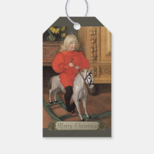 Étiquettes-cadeau Garçon de Carl Larsson de Noël sur le cheval de