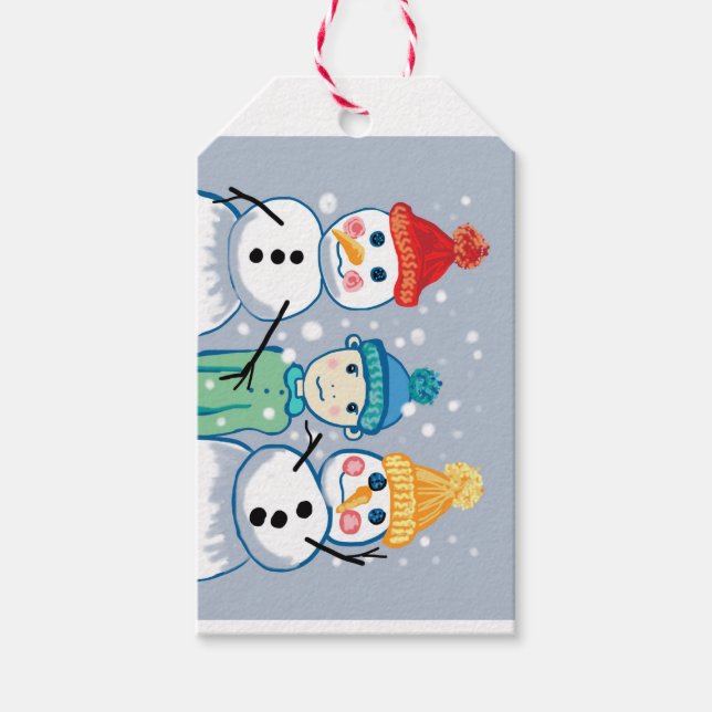 Étiquettes-cadeau Garçon et bonhomme de neige (Devant)