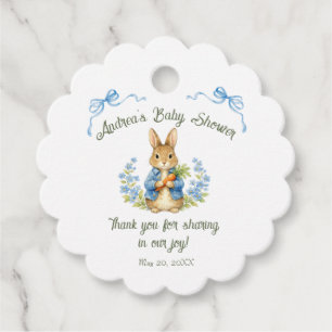 Étiquettes Cadeau Garçon Lapin Mignon Fleur Bleue Naissance Bébé