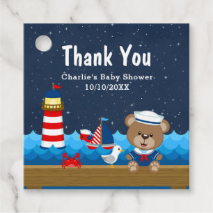 Étiquettes Cadeau Garçon Nautique ours Baby shower rouge Merci