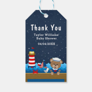 Étiquettes-cadeau Garçon Nautique ours Baby shower rouge Merci