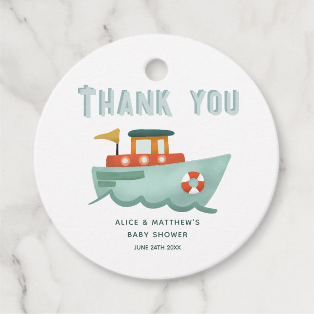 Étiquettes Cadeau Garçons Baby shower bleu marine Merci (Devant)