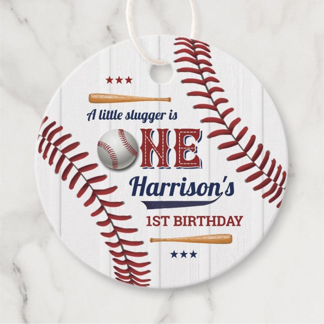Étiquettes Cadeau Garçons Baseball 1er anniversaire (Devant)