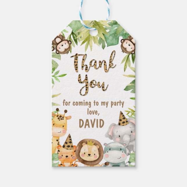 Étiquettes-cadeau Garçons Safari Animaux Deux Anniversaires Sauvages (Devant)