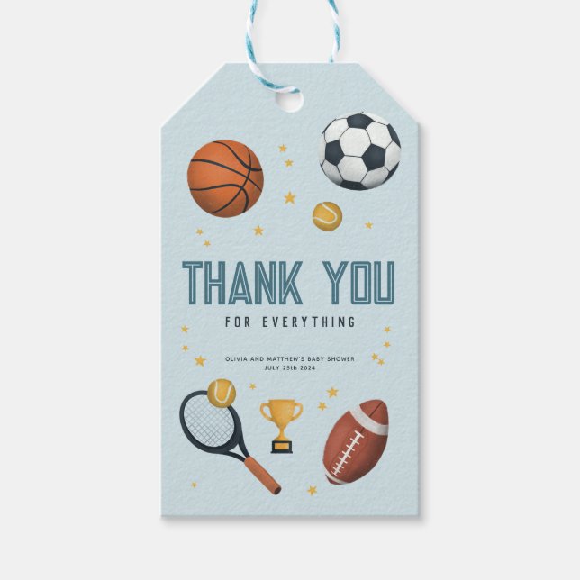 Étiquettes-cadeau Garçons Sports Merci Baby shower Favoriser (Devant)