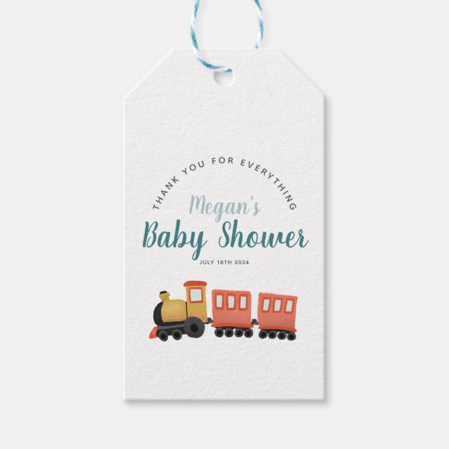 Étiquettes-cadeau Garçons Train Merci Baby shower mignon Favte (Devant)