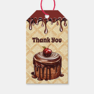 Étiquettes-cadeau Gâteau au chocolat cerise Merci de fête d'annivers