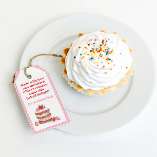 Étiquettes-cadeau Gâteau court aux fraises à l'aquarelle Fait avec a