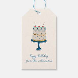 Étiquettes-cadeau Gâteau d'anniversaire bleu gribouillé mignon avec