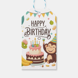 Étiquettes-cadeau Gâteau d'anniversaire de fête de singe mignon
