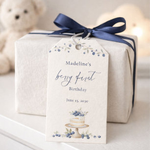 Étiquettes-cadeau Gâteau d'anniversaire élégant aux myrtilles First 