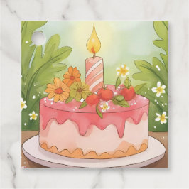 Étiquettes Cadeau Gâteau d'anniversaire rose | Joyeux souhait d'anni