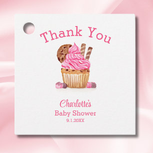 Étiquettes Cadeau Gâteau eau-forte rose avec Baby Shower au chocolat