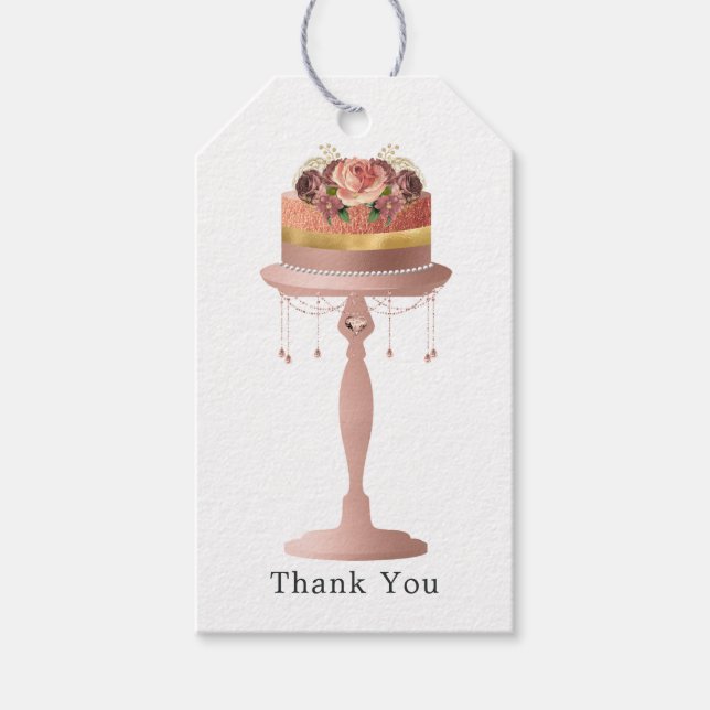 Étiquettes-cadeau Gâteau or et or Rose tendance (Devant)