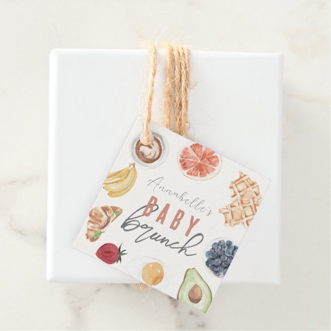 Étiquettes Cadeau gaufres Café Fruits Aquarelle Bébé Brunch (En situation)