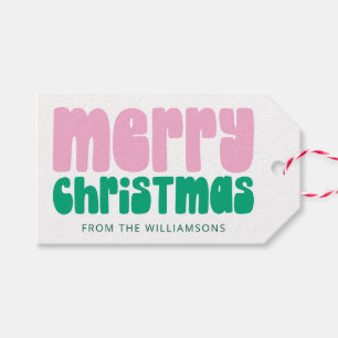 Étiquettes-cadeau Gay Fun Rose Vert Retro Joyeux Noël Personnalisé