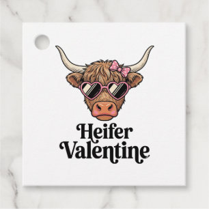 Étiquettes Cadeau Génisse Valentine Highland Cow Design Vintage_1