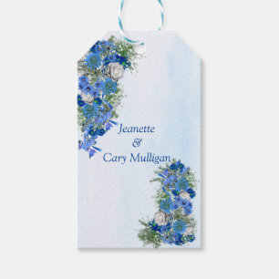 Étiquettes-cadeau Géométrique - Balise cadeau de fleurs bleues de la