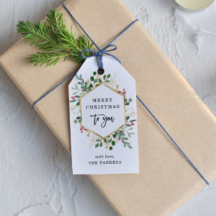 Étiquettes-cadeau Gilded Greenery on White Merry Christmas