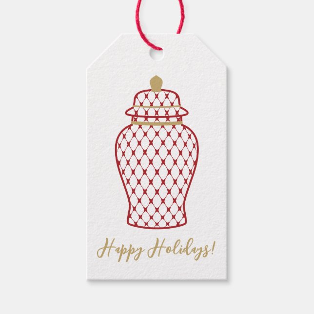 Étiquettes-cadeau Gingembre Rouge Jar, Chinoiserie Holiday (Devant)