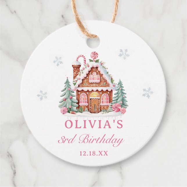 Étiquettes Cadeau Gingerbread House Fille 1er fête d'anniversaire (Devant)
