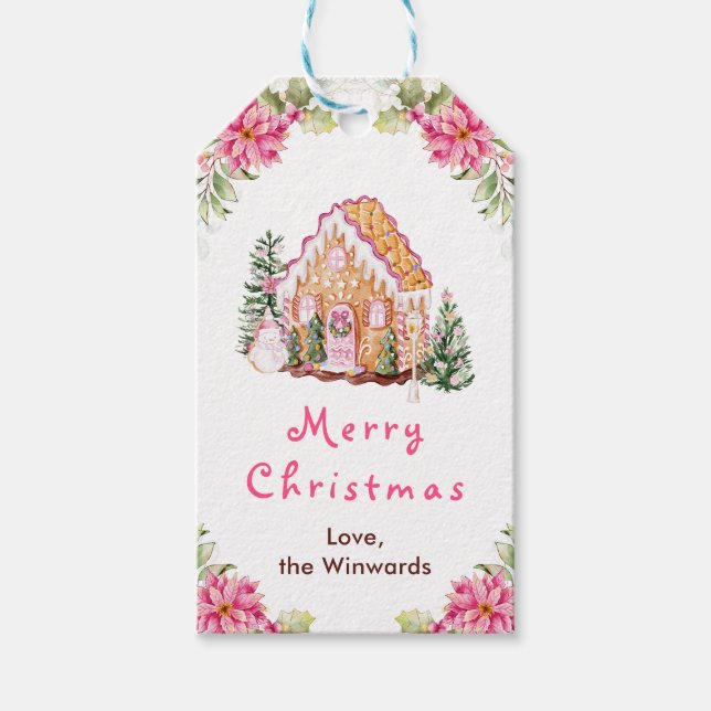 Étiquettes-cadeau Gingerbread House Pink Merry Christmas (Devant)