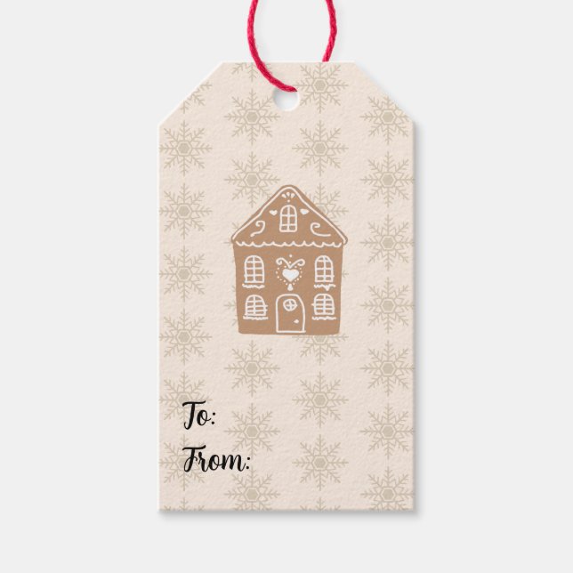 Étiquettes-cadeau Gingerbread House Snowflake Pattern (Devant)