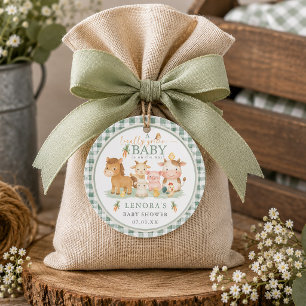 Étiquettes Cadeau Gingham Bébé Élevé Localement Animaux de Ferme Bab