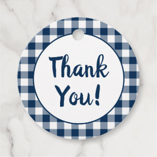 Étiquettes Cadeau Gingham Bleu Marine Merci