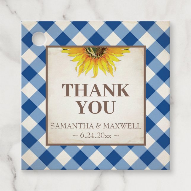 Étiquettes Cadeau Gingham et Tournesol Merci (Devant)