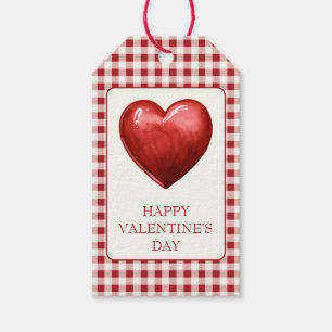 Étiquettes-cadeau Gingham Rouge et Crème Vintage avec Cœur