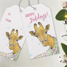 Étiquettes-cadeau Girafe avec foulard de Noël Cute drôle L'art anima