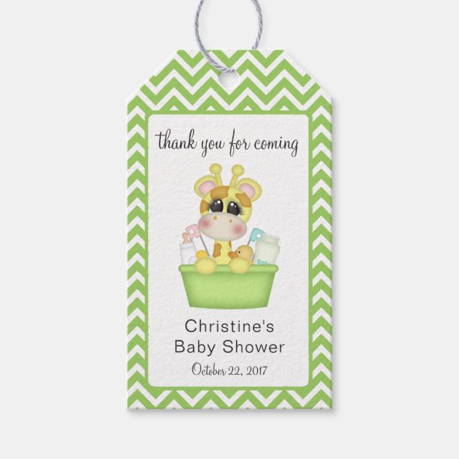 Étiquettes-cadeau Girafe bébé à Bath Time Merci Favor (Devant)