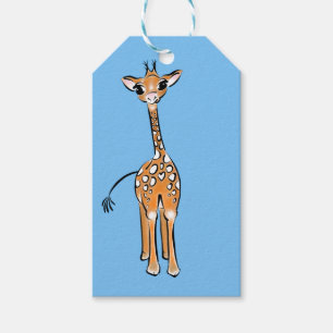 Étiquettes-cadeau Girafe bébé - bleu